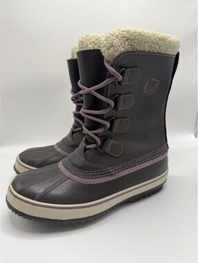 Sorel Winter Carnival Boot Womens Sz 8 Shoes Gray Leather Lace Up WP Insulated